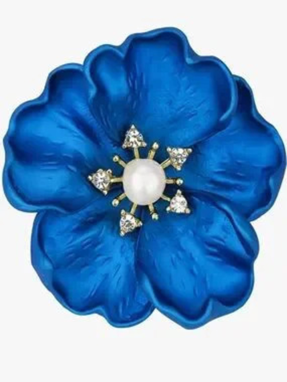 Anthropologie Cobalt Blue Floral Brooch with Rhinestone Center